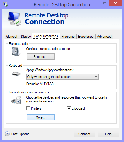 RDP local resources screenshot
